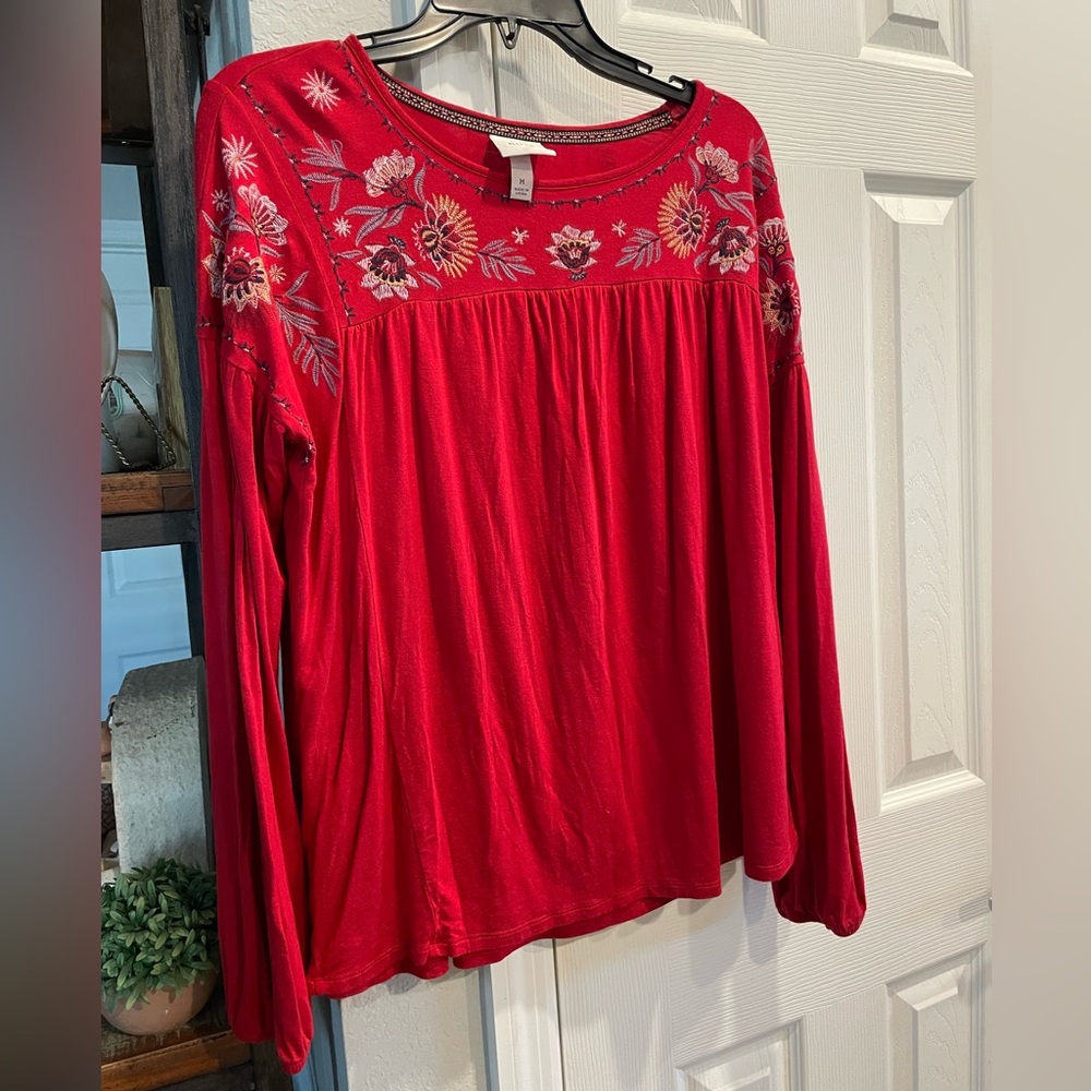Knox Rose Red Floral Embroidered Blouse